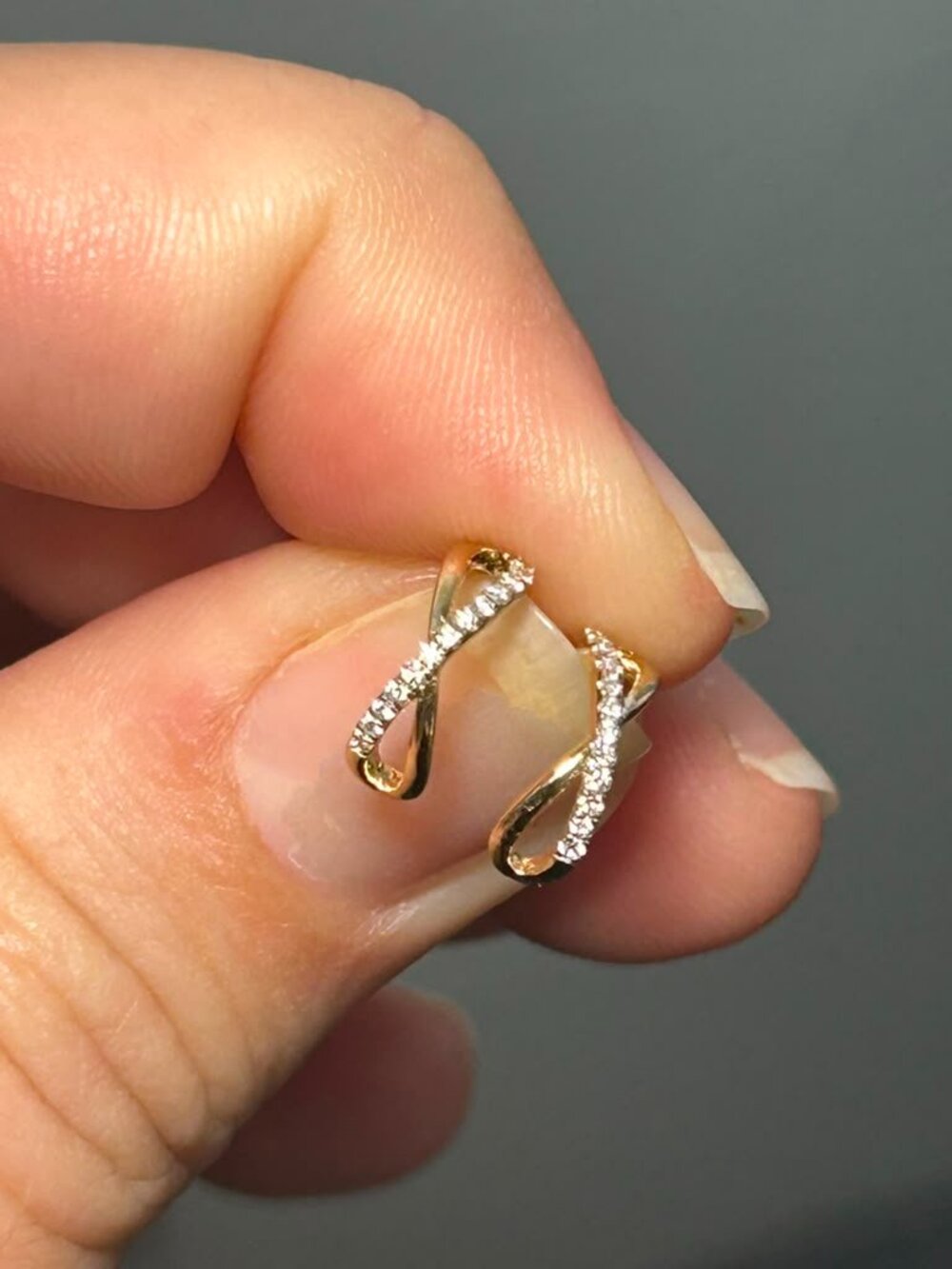 14K Yellow Gold White Sapphire Infinity Hoop Earrings .9g
